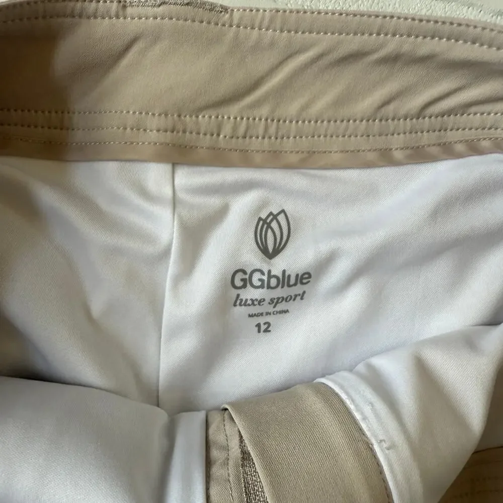 GGblue Luxe Sport Boca Women's Khaki Athletic Golf Zipper Pocket Skort -sz 12